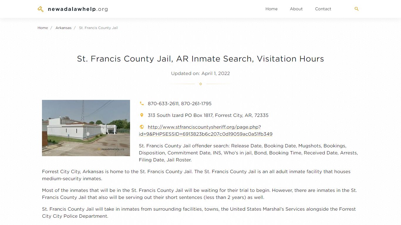 St. Francis County Jail, AR Inmate Search, Visitation Hours